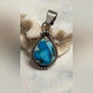 Blue Dahlia Teardrop Pendant